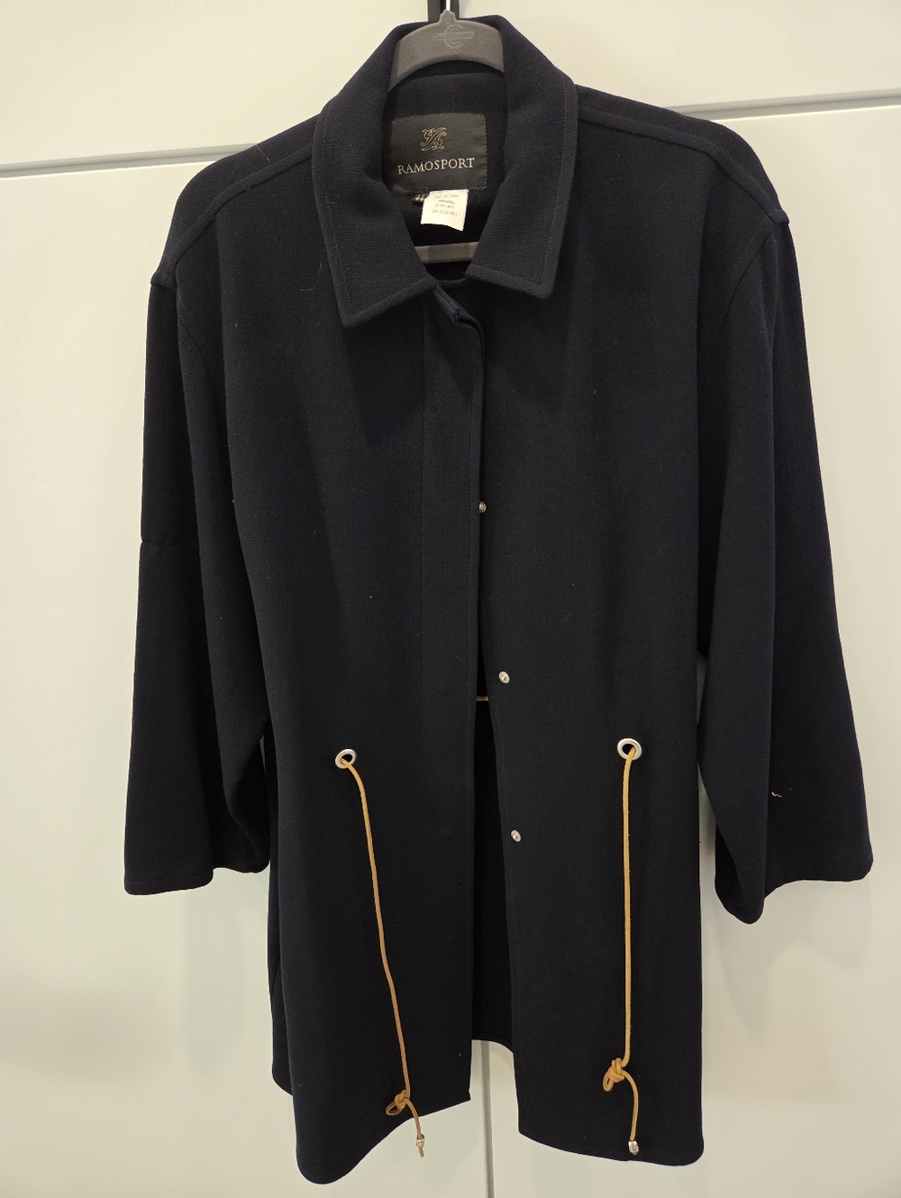 Women's Navy Wool Drawstring Trench Coat